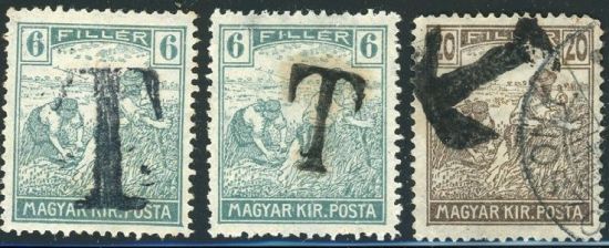 Hungary 6-6-20 filler stamps with T overprint - Porto overprint postage due stamp
